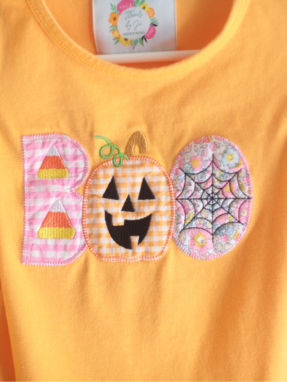 Girls' Ruffle Hem Long-Sleeve 'Boo' Pumpkin Tee - Mustard - Picture 4 of 6
